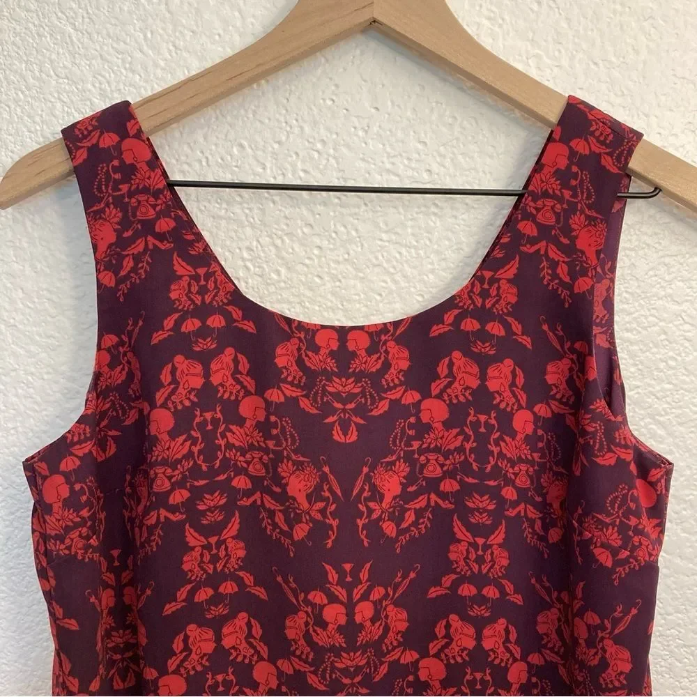 Cabi Cameo Print Purple Red Dressy Layered Sleeveless Top Tank Small